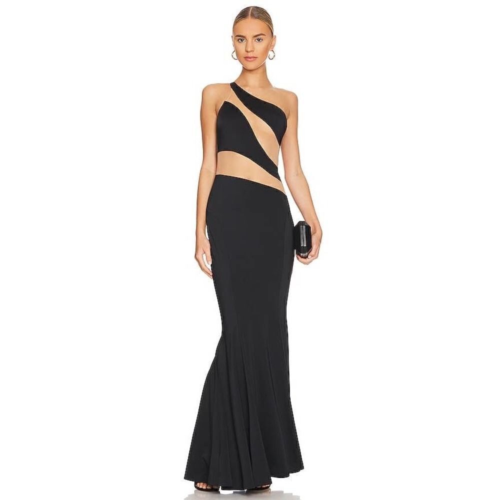 Norma Kamali Snake Mesh Fishtail Gown in Black L EU40